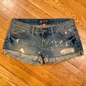 Pink distressed denim shorts, 4